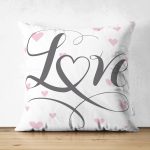 - Suet-K-2378 - Realhomes  Love Yazılı Kalp Puanlı Motifli Çift Taraflı Dekoratif Süet Yastık Kırlent Kılıfı Realhomes