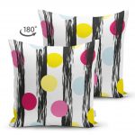 - Suet-K-2379-1 - Realhomes  Dikey Temalı Gökkuşağı Puanlı Desenli Çift Taraflı Dijital Baskılı Süet Yastık Kırlent Kılıfı Realhomes