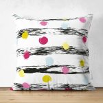 - Suet-K-2380 - Realhomes Yatay Temalı Gökkuşağı Puanlı Çift Taraflı Modern Süet Yastık Kırlent Kılıfı Realhomes