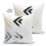 - Suet-K-2384-1 - Realhomes  Siyah Mavi Ok Temalı Yaprak Çizimli Çift Taraflı Süet Kırlent Kılıfı Realhomes