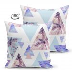 - Suet-K-2385-1 - Realhomes  Mavi Geometrik Şekilli Palmiye Motifli Çift Taraflı Dijital Baskılı Süet Yastık Kırlent Kılıfı Realhomes