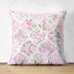 - Suet-K-2386 - Realhomes  Pudra Çiçekler Temalı Çift Taraflı Dekoratif Süet Yastık Kırlent Kılıfı Realhomes