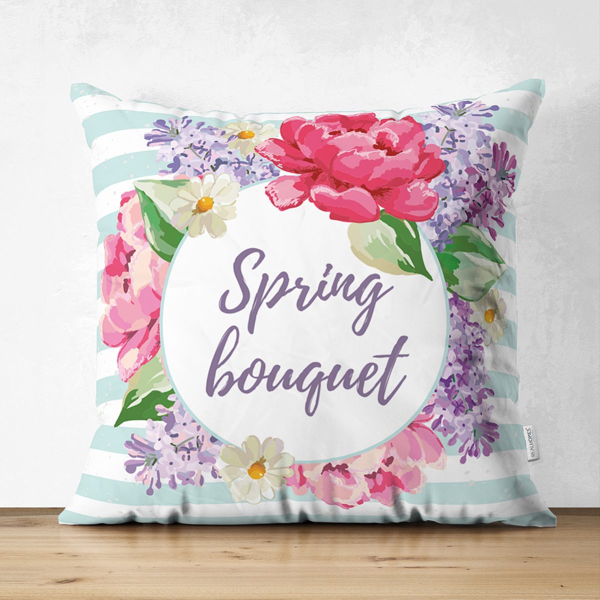 Spring Bouquet Temalı Modern Çift Taraflı Dijital Baskılı Süet Yastık Kılıfı Realhomes