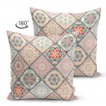 - Suet-K-2388-1 - Realhomes  Geometrik Şekilli Hint Desenli Çift Taraflı Dijital Baskılı Süet Yastık Kırlent Kılıfı Realhomes