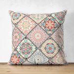 - Suet-K-2388 - Realhomes  Geometrik Şekilli Hint Desenli Çift Taraflı Dijital Baskılı Süet Yastık Kırlent Kılıfı Realhomes