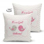 Gri Zigzag Temalı Kuş Motifli Çift Taraflı Dekoratif Süet Yastık Kırlent Kılıfı Realhomes