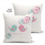 - Suet-K-2392-1 - Realhomes  Açık Gri Zigzag Temalı Kuş Motifli Çift Taraflı Dekoratif Süet Yastık Kırlent Kılıfı Realhomes