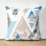 Kuş Tüyü Motifli Geometrik Şekiller Çift Taraflı Dijital Baskılı Süet Yastık Kırlent Kılıfı Realhomes