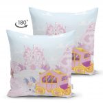 - Suet-K-2396-1 - Realhomes  Şato Temalı Prenses Faytonu Çift Taraflı Dijital Baskılı Süet Yastık Kırlent Kılıfı Realhomes