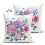 - Suet-K-2398-1 - Realhomes Lila Renk Demet Zambak Motifli Çift Taraflı Dekoratif Süet Yastık Kırlent Kılıfı Realhomes