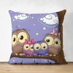 - Suet-K-240 - Realhomes  Baykuş Resimli Dijital Baskılı Dekoratif Çift Taraflı Süet Yastık Kırlent Kılıfı Realhomes