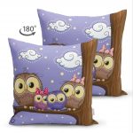 - Suet-K-240-1 - Realhomes  Baykuş Resimli Dijital Baskılı Dekoratif Çift Taraflı Süet Yastık Kırlent Kılıfı Realhomes