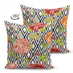 - Suet-K-2402-1 - Realhomes  Zigzag Elmas Desenli Zambak Motifli Dekoratif Çift Taraflı Süet Yastık Kırlent Kılıfı Realhomes