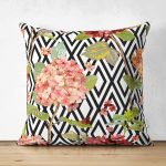 - Suet-K-2402 - Realhomes  Zigzag Elmas Desenli Zambak Motifli Dekoratif Çift Taraflı Süet Yastık Kırlent Kılıfı Realhomes