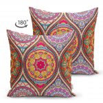 - Suet-K-2403-1 - Realhomes  Sarmal Daire Desenli Çini Motifli Dijital Baskılı Çift Taraflı Süet Yastık Kırlent Kılıfı Realhomes