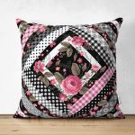 - Suet-K-2404 - Realhomes  Kare Puan Çizimli Dekoratif Dijital Baskılı Çift Taraflı Süet Kırlent Kılıfı Realhomes