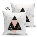 - Suet-K-2406-1 - Realhomes  Yaldız Renk Ters Üçgen Desenli Dekoratif Çift Taraflı Süet Yastık Kırlent Kılıfı Realhomes
