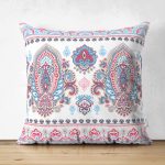 - Suet-K-2407 - Realhomes  Kırmızı Mavi Çini Motifli Modern Dijital Baskılı Çift Taraflı Süet Yastık Kılıfı Realhomes