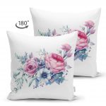 - Suet-K-2415-1 - Realhomes  Lila Renk Begonya Motifli Dijital Baskılı Çift Taraflı Süet Yastık Kırlent Kılıfı Realhomes