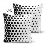 - Suet-K-2416-1 - Realhomes Siyah Beyaz İri Puanlı Çift Taraflı Süet Yastık Kırlent Kılıfı Realhomes