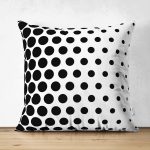 - Suet-K-2416 - Realhomes Siyah Beyaz İri Puanlı Çift Taraflı Süet Yastık Kırlent Kılıfı Realhomes