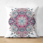 - Suet-K-2418 - Realhomes  Köşegen Çini Desenli Dekoratif Çift Taraflı Süet Yastık Kırlent Kılıfı Realhomes