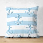 - Suet-K-2423 - Realhomes  Mavi Beyaz Denizci Dijital Baskılı Çift Taraflı Süet Yastık Kırlent Kılıfı Realhomes