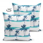- Suet-K-2424-1 - Realhomes  Mavi Yeşil Palmiye Çizimli Dekoratif Çift Taraflı Süet Yastık Kırlent Kılıfı Realhomes