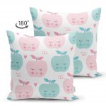 - Suet-K-2426-1 - Realhomes  Renkli Elmalar Dijital Baskılı Çift Taraflı Süet Yastık Kırlent Kılıfı Realhomes