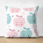 - Suet-K-2426 - Realhomes  Renkli Elmalar Dijital Baskılı Çift Taraflı Süet Yastık Kırlent Kılıfı Realhomes