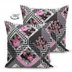 - Suet-K-2429-1 - Realhomes  Çiçek Desenli Puan Motifli Çift Taraflı Süet Yastık Kırlent Kılıfı Realhomes