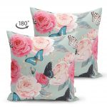 - Suet-K-2430-1 - Realhomes Lekeli Kelebekler Çizimli Dekoratif Çift Taraflı Süet Yastık Kırlent Kılıfı Realhomes