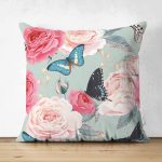 - Suet-K-2430 - Realhomes Lekeli Kelebekler Çizimli Dekoratif Çift Taraflı Süet Yastık Kırlent Kılıfı Realhomes