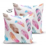 Renkli Kuş Tüyleri Çizimli Dijital Baskılı Çift Taraflı Süet Yastık Kırlent Kılıfı Realhomes