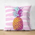 - Suet-K-2437 - Realhomes  Canlı Renkli Ananas Motifli Dijital Baskılı Çift Taraflı Süet Yastık Kırlent Kılıfı Realhomes