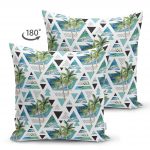 - Suet-K-2441-1 - Realhomes  Mavi Geometrik Palmiye Desenleri Dekoratif Çift Taraflı Süet Yastık Kılıfı Realhomes