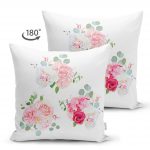 - Suet-K-2443-1 - Realhomes  Üçlü Kavaniçe Çiçek Desenli Dijital Baskılı Çift Taraflı Süet Yastık Kırlent Kılıfı Realhomes