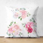 - Suet-K-2443 - Realhomes  Üçlü Kavaniçe Çiçek Desenli Dijital Baskılı Çift Taraflı Süet Yastık Kırlent Kılıfı Realhomes