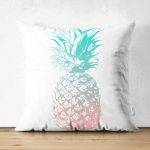 - Suet-K-2451 - Realhomes  Mavi Ananas Dijital Baskılı Dekoratif Çift Taraflı Süet Yastık Kırlent Kılıfı Realhomes