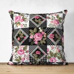 - Suet-K-2454 - Realhomes  Kavaniçe Kare Desenli Dekoratif Çift Taraflı Süet Yastık Kırlent Kılıfı Realhomes