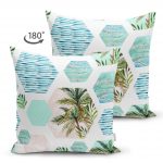 - Suet-K-2455-1 - Realhomes Geometrik Palmiye Desenli Dijital Baskılı Çift Taraflı Süet Yastık Kırlent Kılıfı Realhomes
