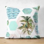 - Suet-K-2455 - Realhomes Geometrik Palmiye Desenli Dijital Baskılı Çift Taraflı Süet Yastık Kırlent Kılıfı Realhomes