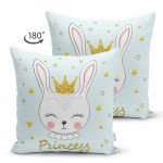 - Suet-K-2458-1 - Realhomes Princess Tavşan Desenli Dekoratif Çift Taraflı Süet Yastık Kırlent Kılıfı Realhomes
