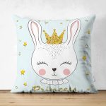 - Suet-K-2458 - Realhomes Princess Tavşan Desenli Dekoratif Çift Taraflı Süet Yastık Kırlent Kılıfı Realhomes