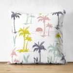 Sarı Lacivert Günbatımı Temalı Modern Dijital Baskılı Çift Taraflı Süet Yastık Kılıfı Realhomes