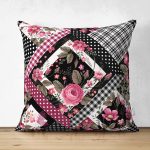 - Suet-K-2461 - Realhomes  Ekosa Desenli Geometrik Şekiller Dijital Baskılı Çift Taraflı Süet Yastık Kırlent Kılıfı Realhomes