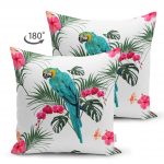 - Suet-K-2463-1 - Realhomes Mavi Papağan Dijital Baskılı Çift Taraflı Süet Yastık Kırlent Kılıfı Realhomes