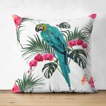 - Suet-K-2463 - Realhomes Mavi Papağan Dijital Baskılı Çift Taraflı Süet Yastık Kırlent Kılıfı Realhomes