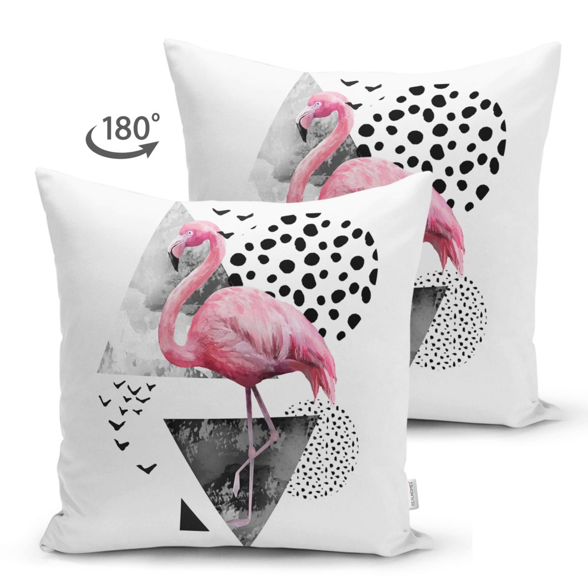 Martı Desenli Flamingo Temalı Dijital Baskılı Çift Taraflı Süet Yastık Kırlent Kılıfı Realhomes