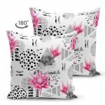 - Suet-K-2467-1 - Realhomes  Bal Peteği Temalı Nilüfer Çiçeği Motifli Dekoratif Çift Taraflı Süet Kırlent Kılıfı Realhomes